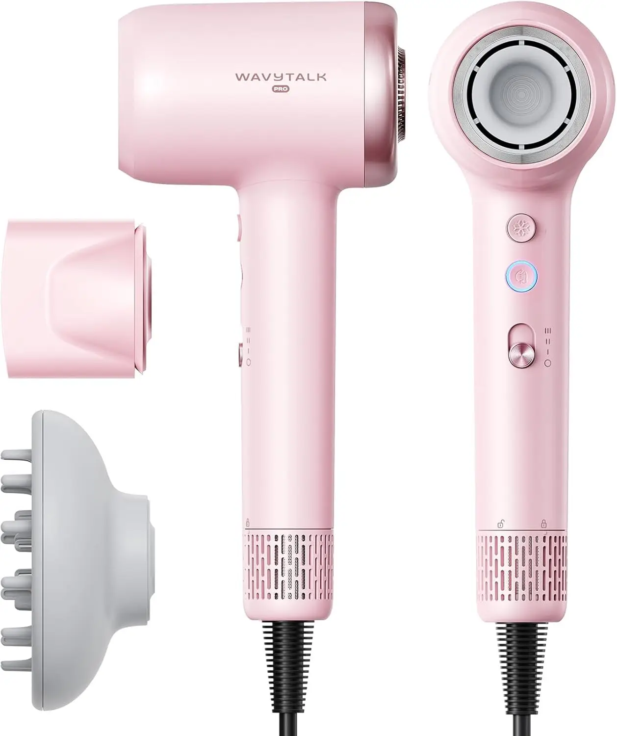 

Fast Drying Hair Dryer with Diffuser, 110,000 RPM High Speed, Pro Negative Ions Reduces Damage & Frizz, 3 Speeds & Temps in Pink