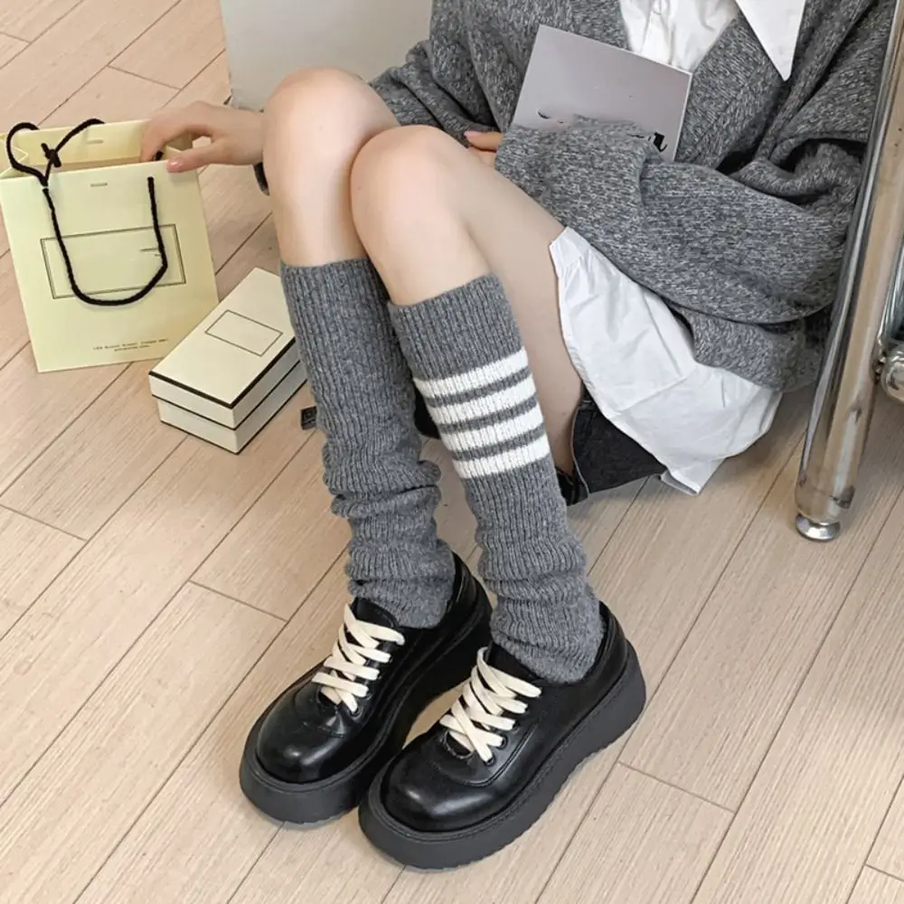 JK Stripe Leg Warmers Gothic Harajuku Japanese Style Stripe Leg Socks Long Stockings Foot Cover Ballet Guards Socks Girls