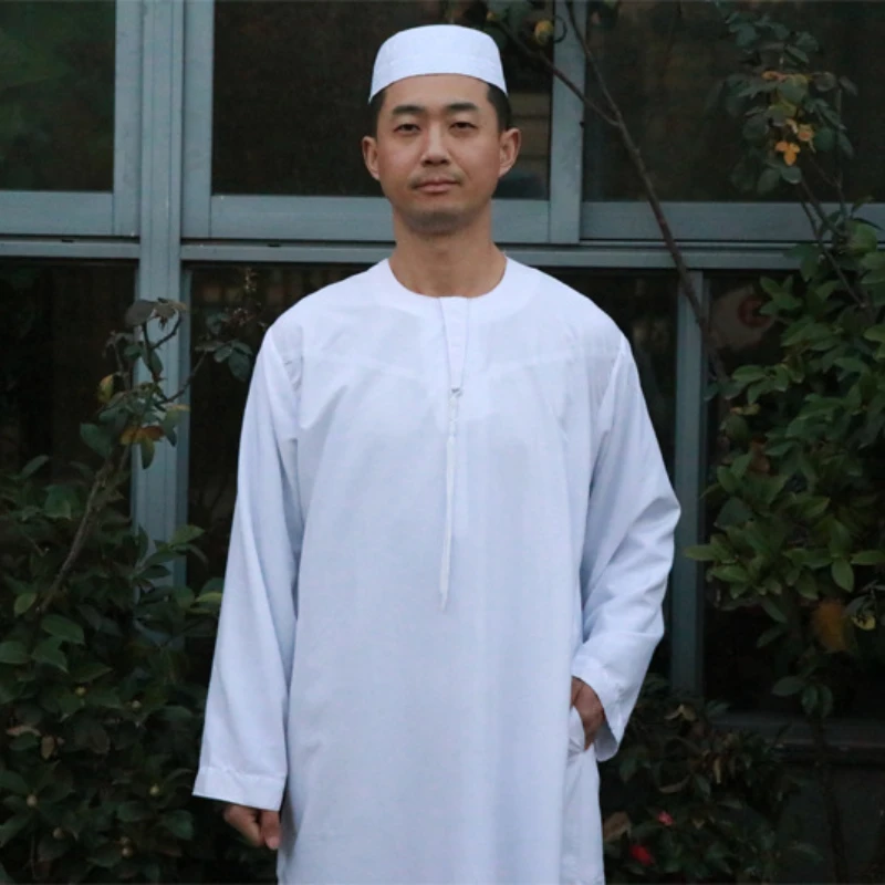 Islamic Clothing Arabic Djellaba Man White Round-necked Thobes for Men Saudi Men's  Dress Muslim Men Boubou Moroccan Caftan