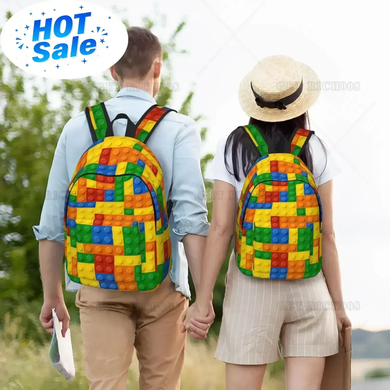 Custom Bag Blocks Colorful Fun Pattern Backpack For Girls Boys Women Lightweight Bookbag Casual Daypack For Travel Outdoor Campi