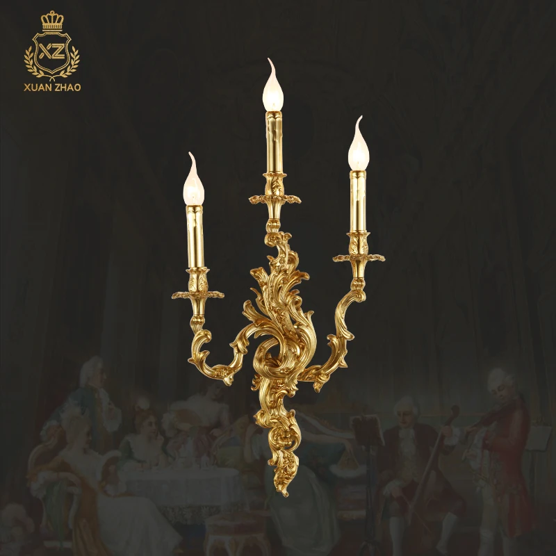 classico vintage cobre arandelas rococo europeu luminaria royal lamp antigo bronze parede luz frances 01