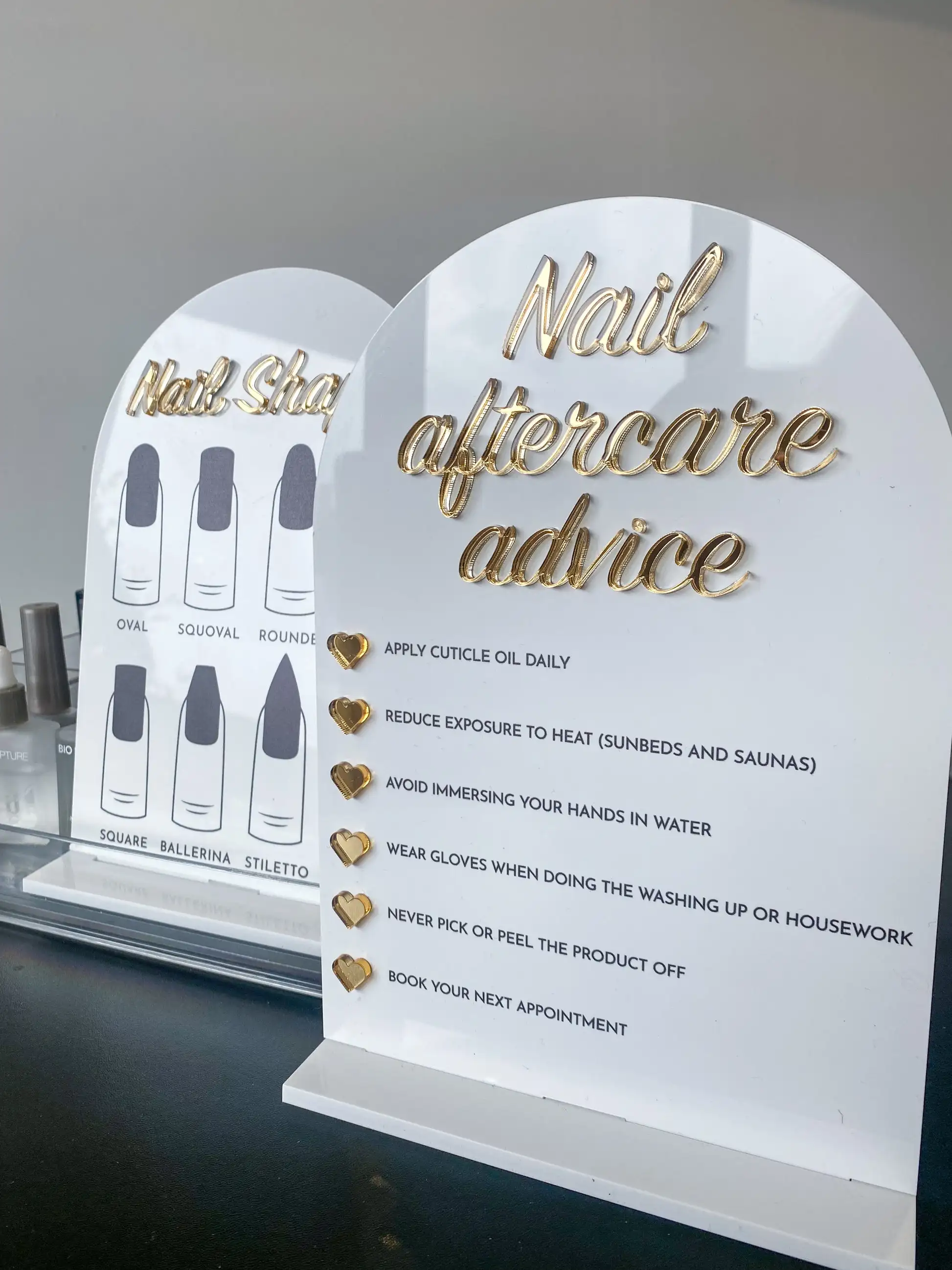 Nail Aftercare Advice Sign Nail Shape Guide Sign NAIL ADVICE With Stand Nail Desk Decoration Salon Sign Beauty Room Sign