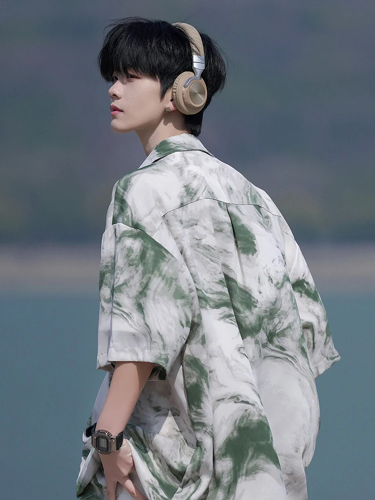 

Мужская летняя повседневная свободная верхняя одежда из ледяного шелка, трендовая, брендовая, для пляжного отдыха, с эффектом тай-дай, свободного кроя, для активного отдыха