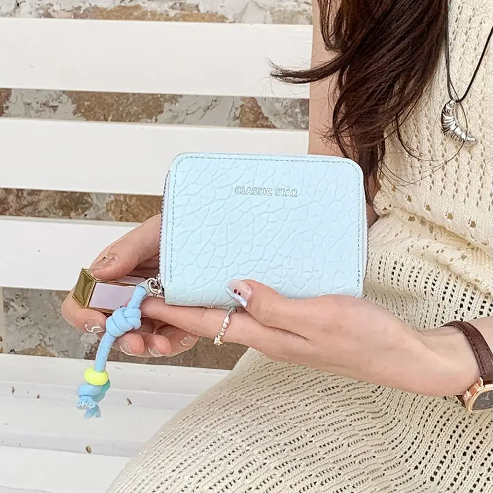 Portátil elegante carteira curta feminina couro do plutônio cor sólida multi cartão carteira casual contas coloridas estudante bolsa titular do cartão