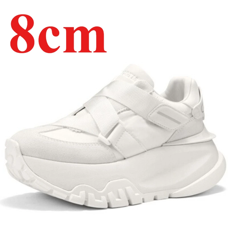 

Женская спортивная обувь из натуральной кожи на толстой подошве, весна/лето, удобные дышащие повседневные кроссовки на платформе 8 см, увеличивающие рост