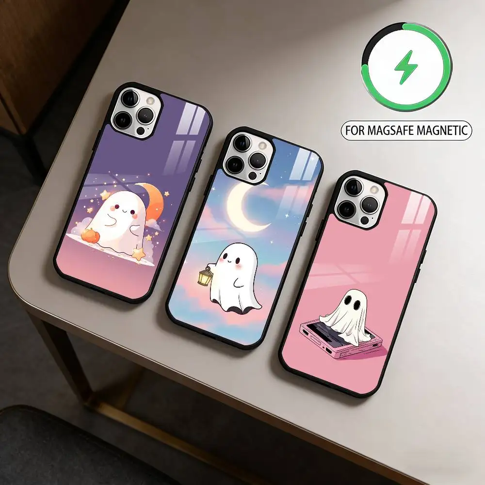 

C-Cute Ghost Halloween Magnetic For Magsafe Wireless Charging Phone Case For iPhone17,16,15,14,13,12,11 Plus,Pro Max