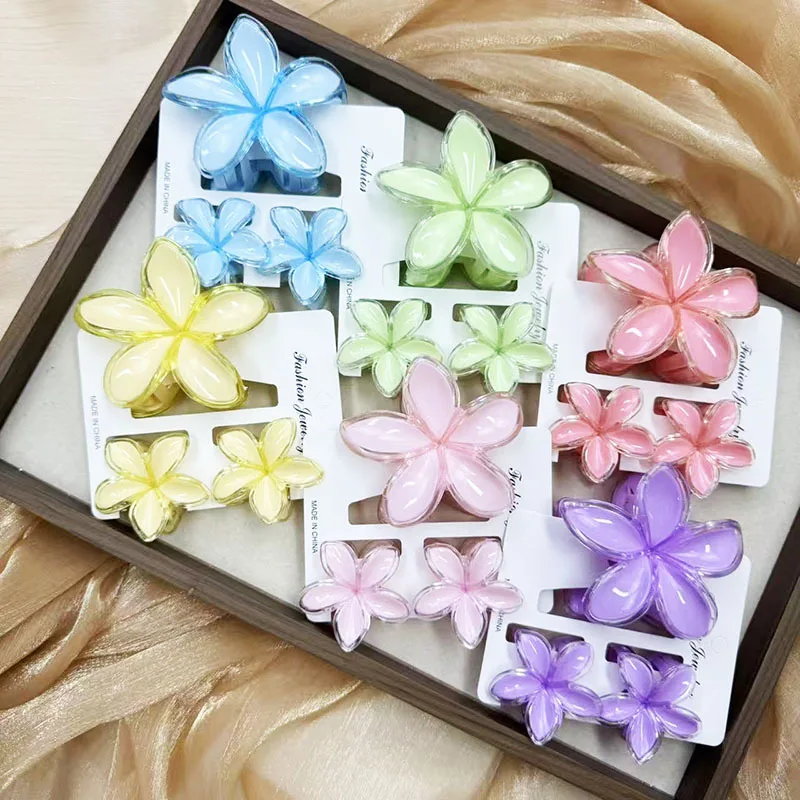3 Stück süße, bunte, transparente Blumen-Haarspangen, hawaiianische Haarklammern, Haarspangen für Frauen, Strand-Haar-Accessoires, Kopfbedeckung