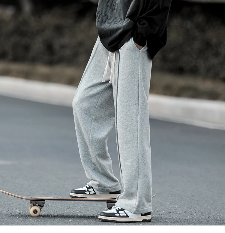 Men's Casual Pants Loose Breathable Crease Design Trendy Versatile Teenager Straight Pants Y2K Street Hip-Hop Sweatpants