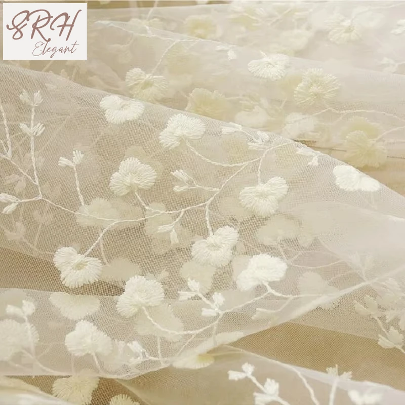 French Beige Lace Flower Embroidery Sheer Tulle Curtains for Living Room Bedroom Kitchen Window Drapes Voile Cheap Yarn Cortinas