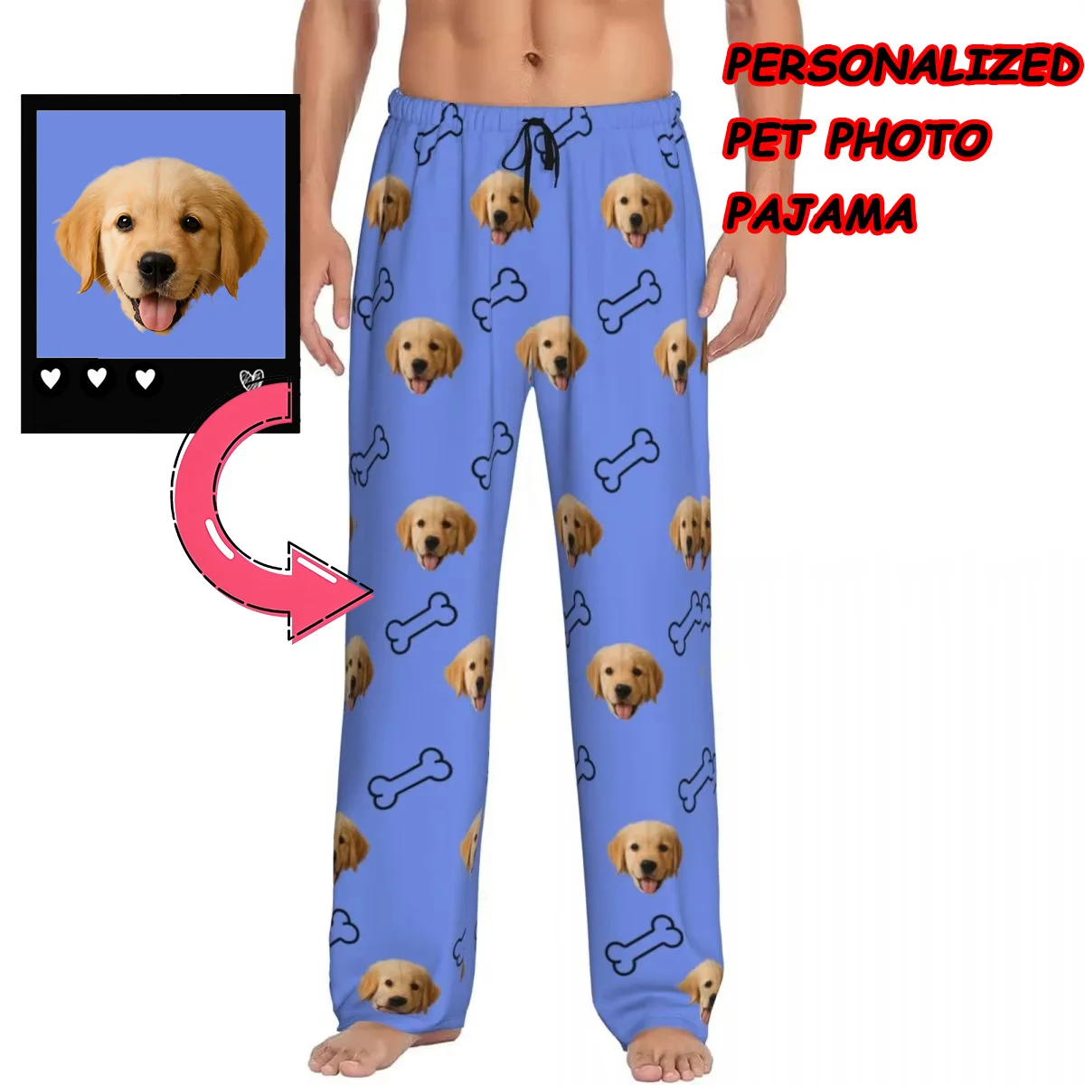 

Custom Printed Men's Personalized Pet Dog Face Pajamas Pajama Pants Sleepwear Sleep Lounge Bottoms with Pockets