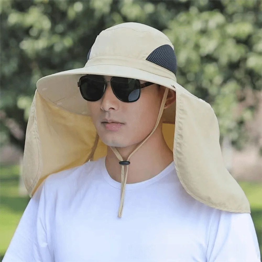 

Складная тканевая мужская шляпа от солнца с широкими полями, съемной накидкой и шнурком, летняя панама, солнцезащитный козырек для женщин и мужчин