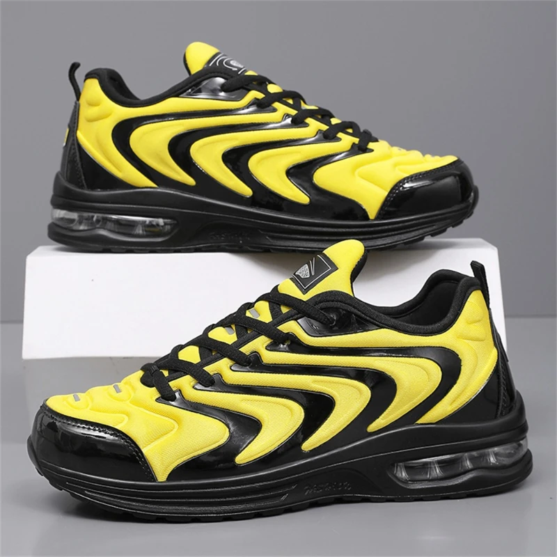 Men Black White Wavy Striped Air Max Sneakers Full Palm Visible Air Cushion Shock Absorb Street Fashion Running Athletic Shoes