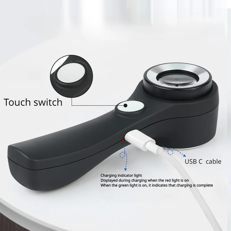 Handheld 60X LED Lighting Magnifying Glass Chargeable UV Light Illuminated Lighted Magnifier for Reading Coins Jewelry Stamps