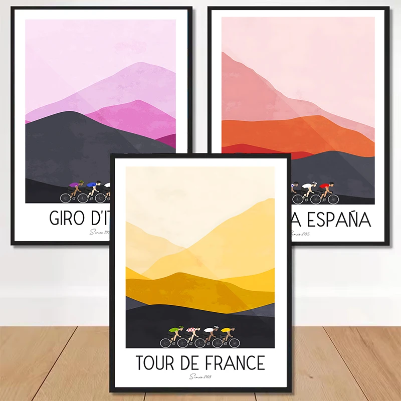 Watercolor Cycling Race Cyclist Tour De France Mountain Bike Poster Canvas Painting Wall Art Pictures Kid's Room Home 