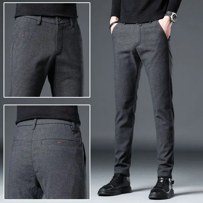 

Versatile Ankle-Length Gray Blue Black Trousers New Men Slim Fit ElasticStretch Casual Pants Male Business Straight Slacks Pants