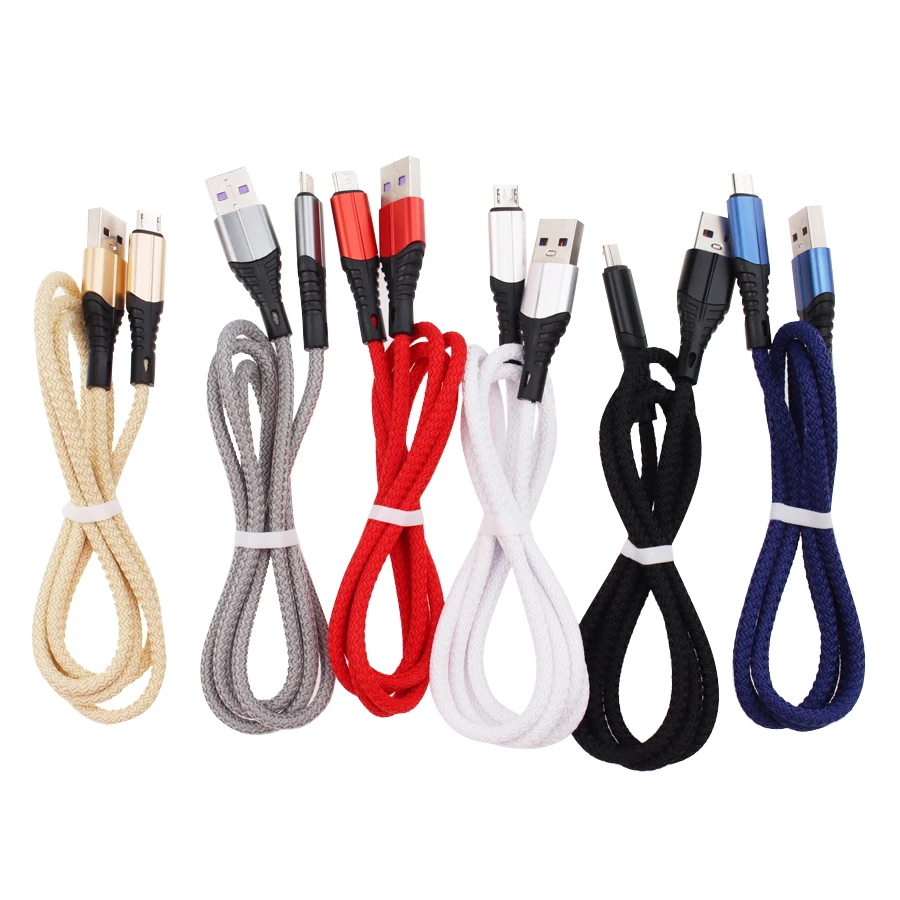 500pcs 1M Braided 3A Mobile Phone Charging Cable Micro USB Type C Charger Cord For iPhone Samsung Xiaomi Charge Wire Data Line