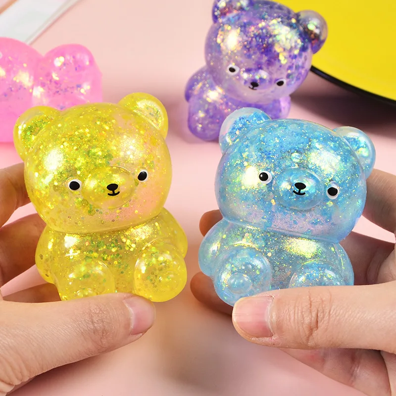 1 pçs aleatório glitter goma urso needoh pequeno animal bonito anti estresse splat descompressões ventilação espremer brinquedo urso prop