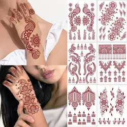 1 Sheet Maroon Henna Tattoo Sticker for Hand Flower Temporary Tattoos for Body Art Fake Tattoo Waterproof for Wedding Festival