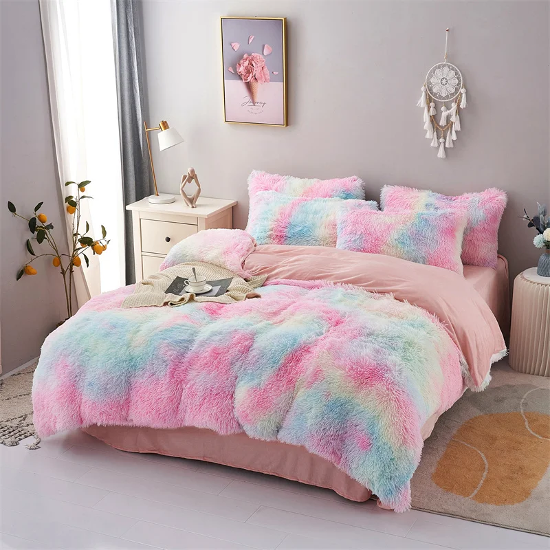 Plush Duvet Cover Pillowcase Warm And Cozy Bedding Three-Piece Set of Skin-friendly Fabric for