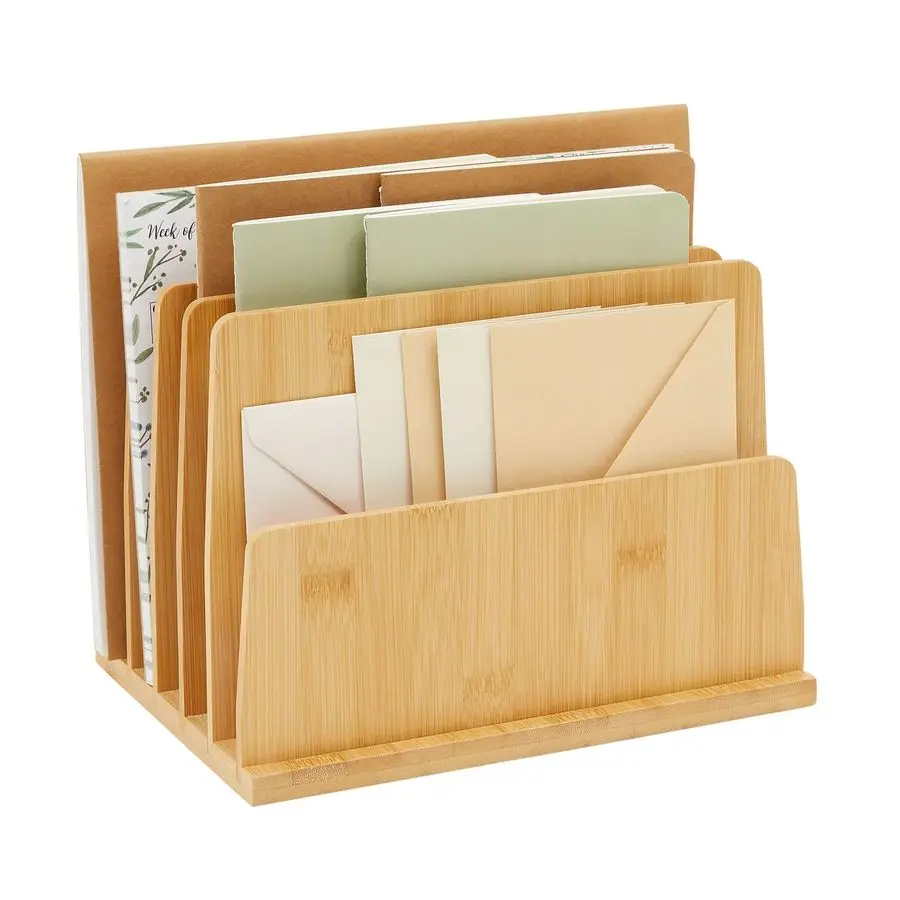 

Wooden Mail Holder, File Sorter for Letter and Folder Document Storage, Envelope Organizer with 5 Slots for Office Desk, Counter