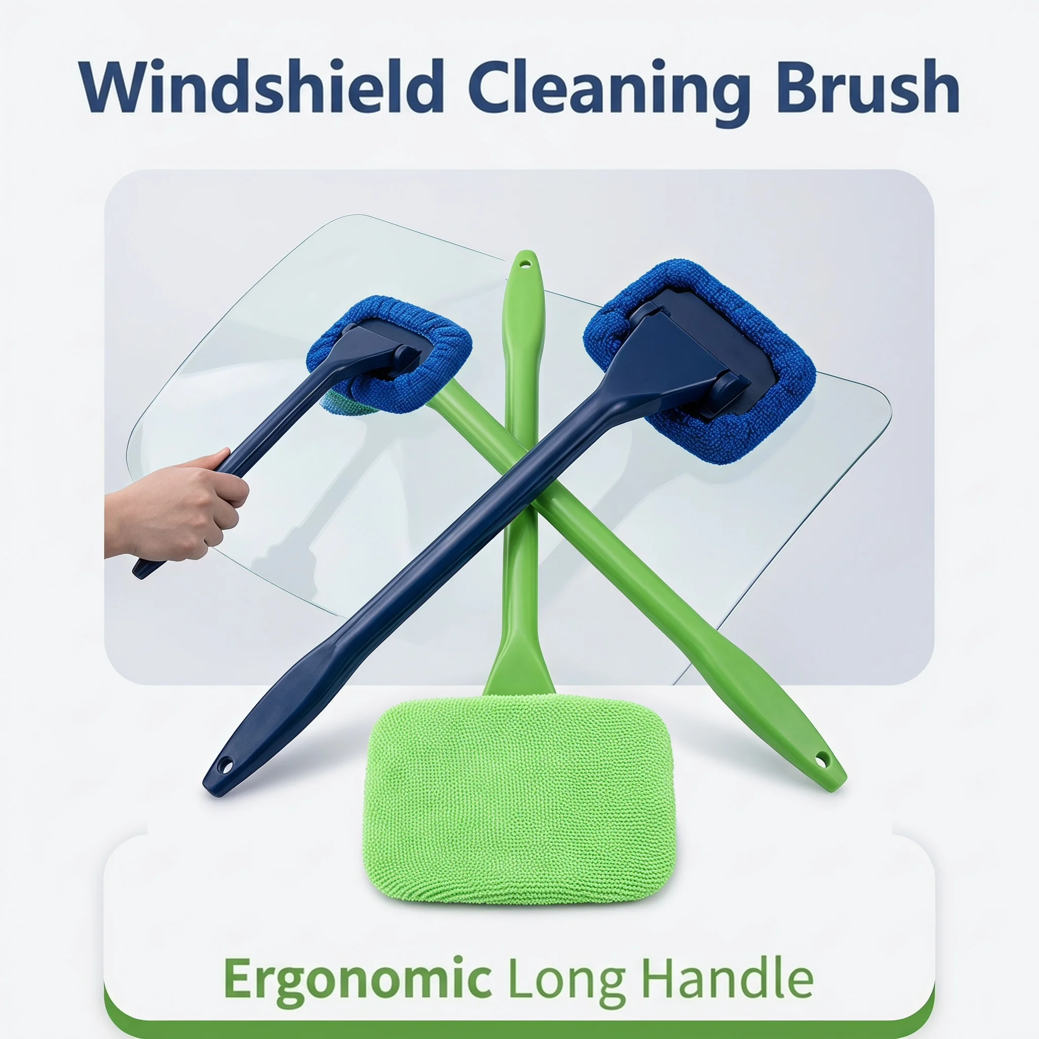 Detachable Long Handle Car Glass Cleaning Brush, Microfiber Washable Car Windshield Cleaner for Interior Dust Stain Removal
