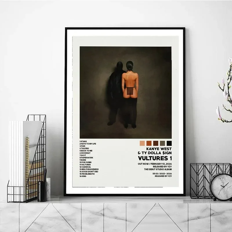 Poster Prints Kanye West Vultures 1 Hip Hop 2024 Music Album Cover Tracklist Canvas Painting Wall Art Picture Room Home Decor