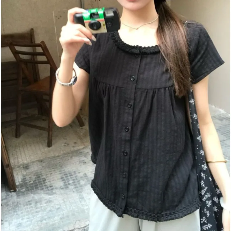 Niche Fresh Design Short-sleeved Shirt Women's 2026 Summer New Age-reducing Beautiful College Style Sweet Versatile Top