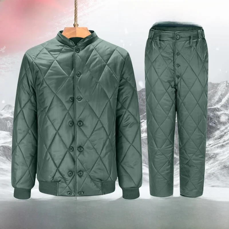 

New Style Thickened Cotton Jacket Pants Set for Men Warm Windproof Cold Resistant Long Sleeve Stand Collar Color Home Wear