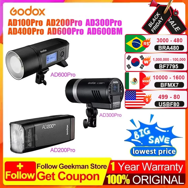 Godox AD300Pro Outdoor Flash Light AD100Pro AD200Pro AD400Pro AD600Pro AD600BMHigh Speed TTL For Canon Nikon DSLR Photography