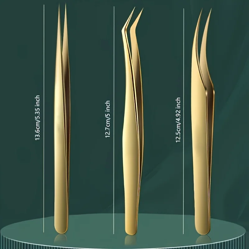 Pincettes d'extension de cils en acier inoxydable, pincettes de précision incurvées et droites avec poignée ergonomique, outils de maquillage