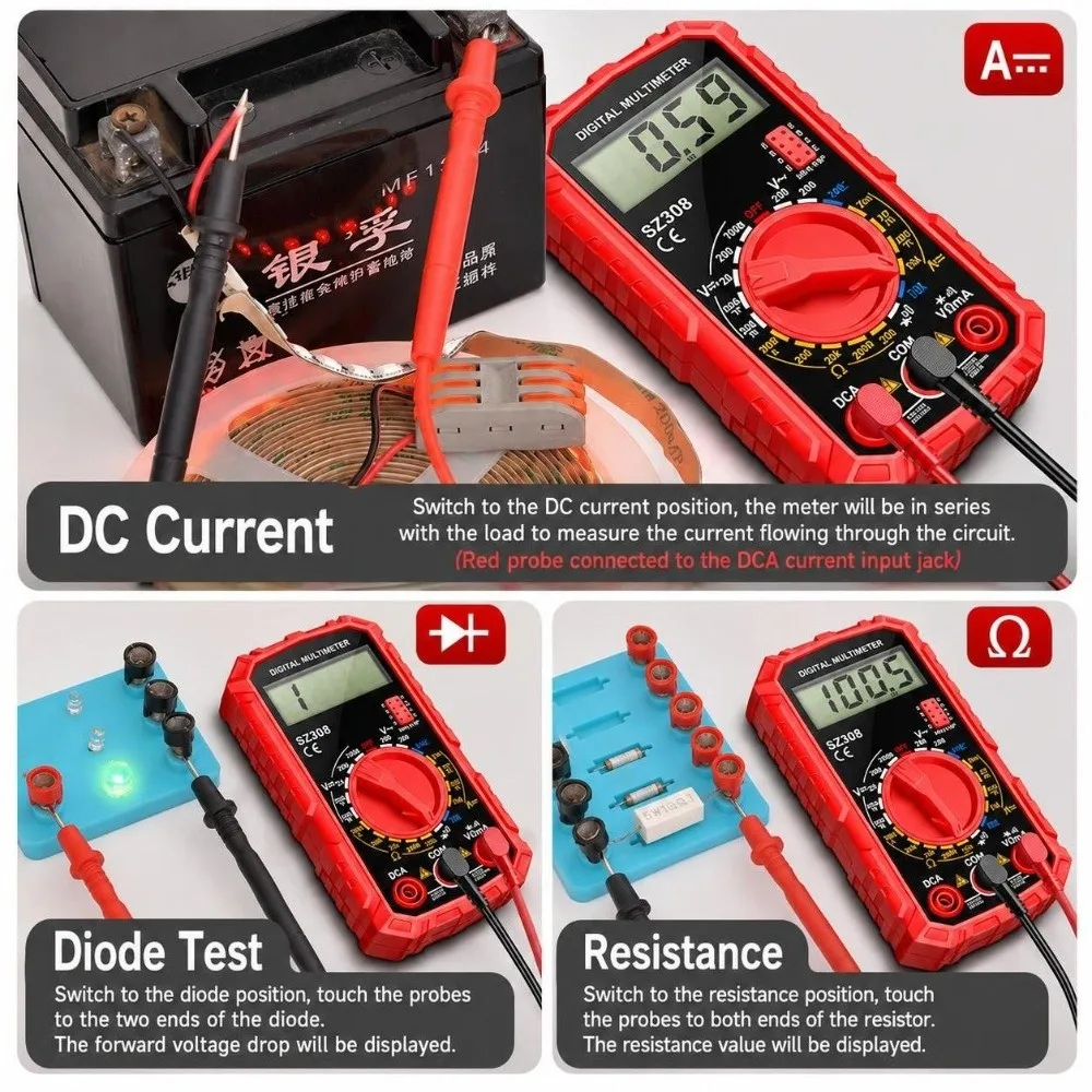 Multi Function 1999 Counts Digital Multimeter Auto Range HFE Test AC DC Multimeter Buzzer Square Wave Auto Range Multimeter