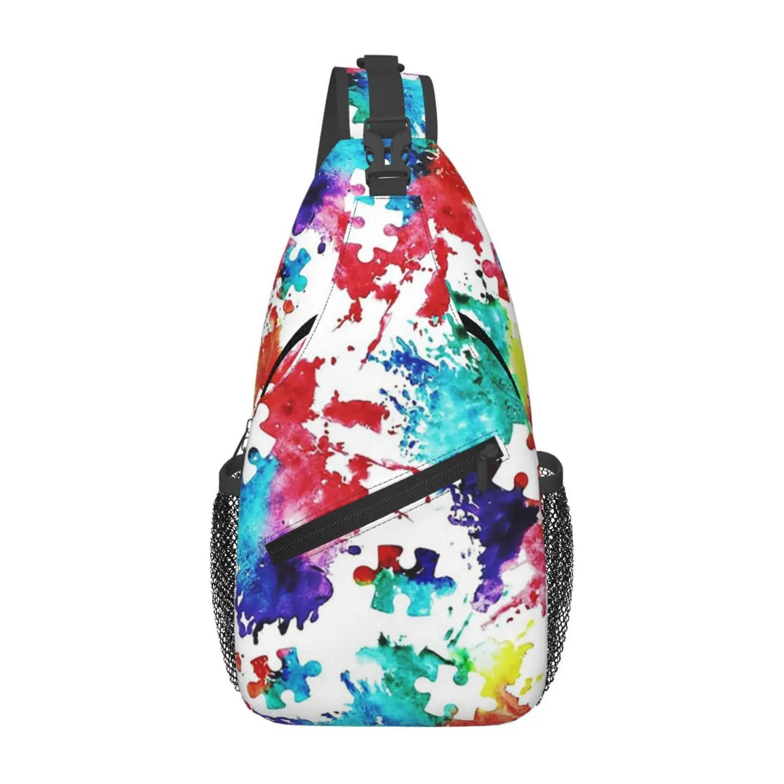 Autism Awareness Jigsaw Puzzle Sling Backpack Chest Bag Waterproof Crossbody Travel Hiking Daypack for Women Men Shoulder Bag