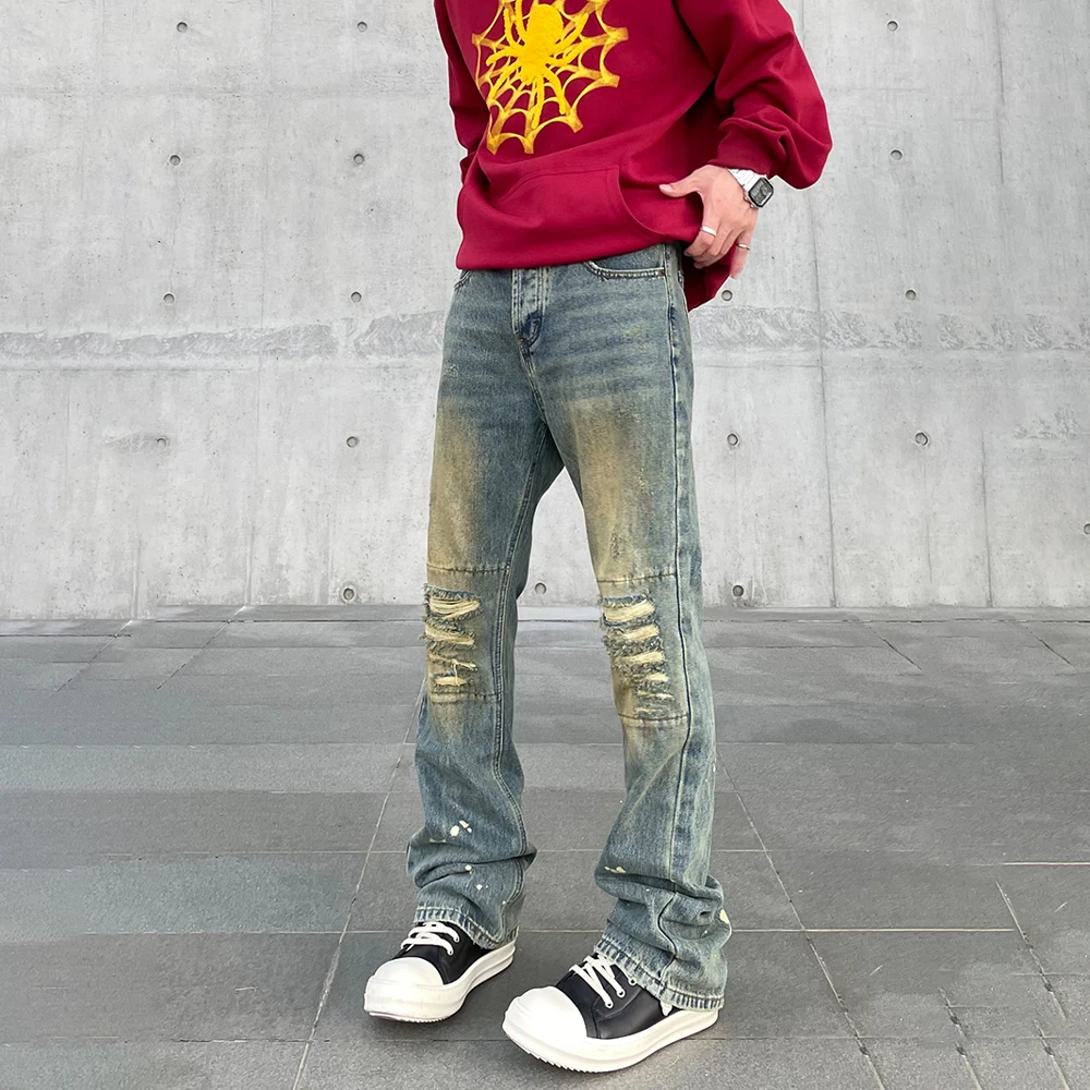 Skinny Jeans Men Streetwear Autumn Y2k Ripped Denim Pants Vintage Straight-leg Vaqueros Pantalones Hombre Winter Fit Trousers