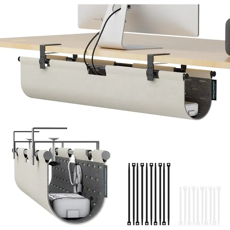 for Desk Cable Management Felt Cable Finishing Tray for Tools Living Room and Office Use Khaki Grey 45.3 Inch