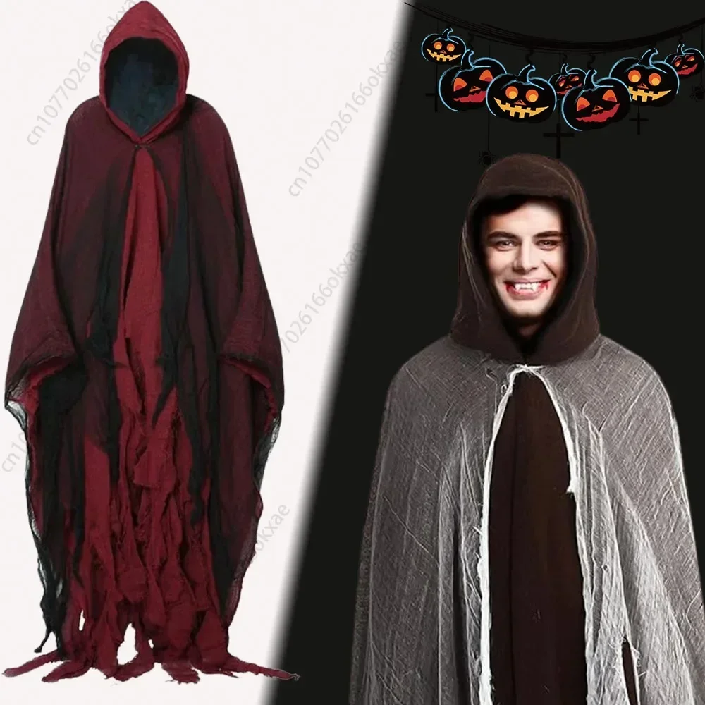 1-3PCS Halloween Tattered Poncho Cloak for Adults Zombie Costume Skeleton Cape Prop Ghost Grim Reaper Scary Outfit Party Supply