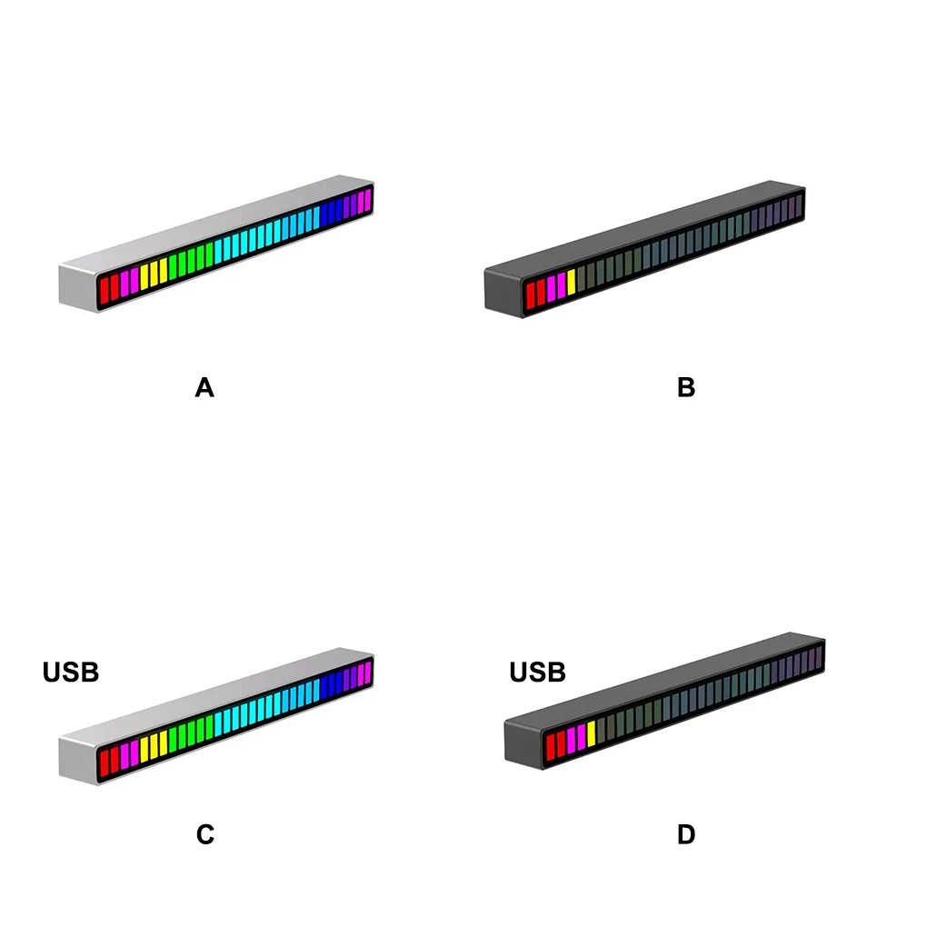 Light Bar Sound Control RGB Lamp Music Sync LED Light Bar Car Atmosphere Lighting Supplies, USB Type, Black