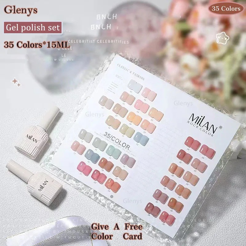 Glenys 35 Color Flower Branch Sweet Pomelo nail polish Tape Color Chart for Nail Salon Wholesale UV gel Learning Set 15ml