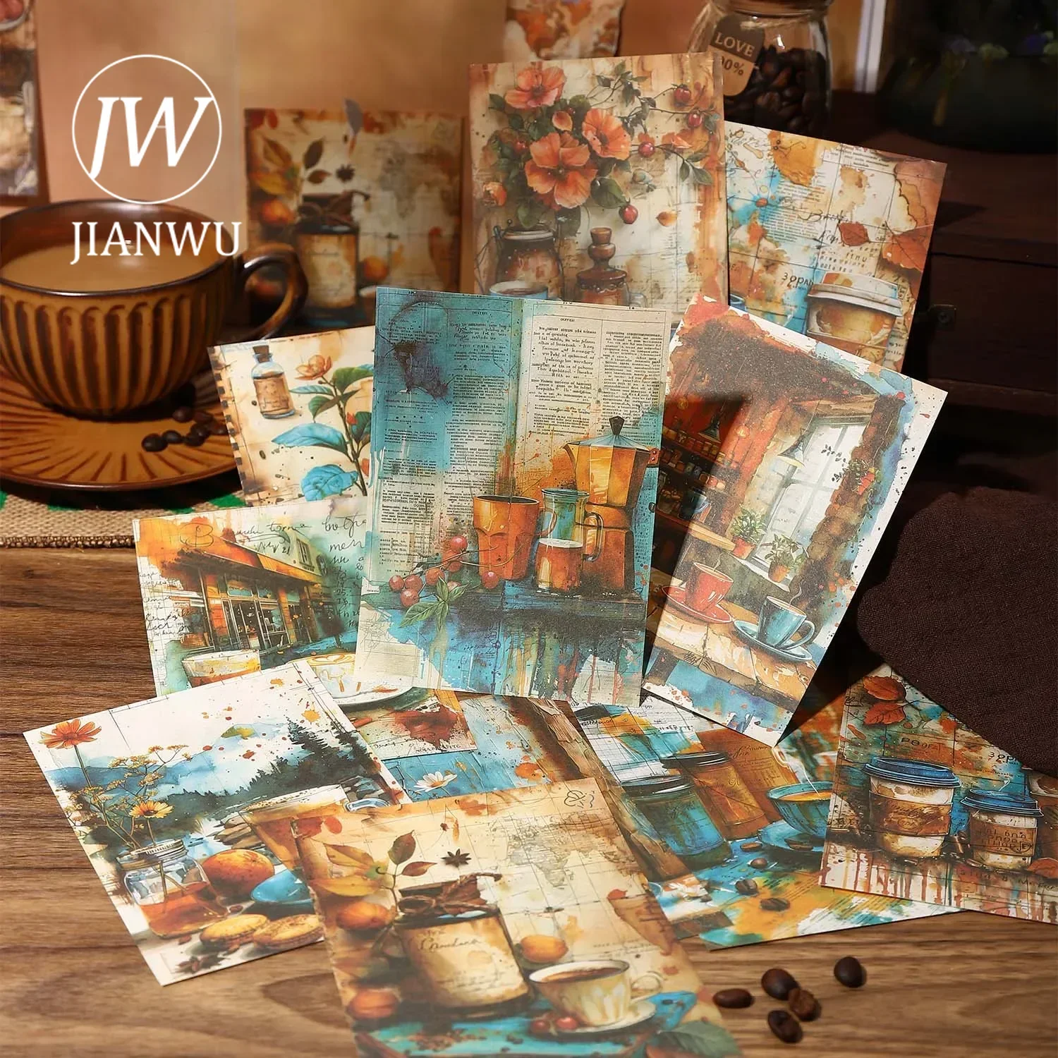 JIANWU Smell Everywhere Series Vintage Coffee Landscaping Collage Decor Material Paper Creative DIY Junk Journal Stationery