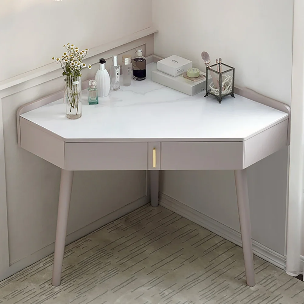 Nordic Corner Vanity Desk Elegant Modern Aesthetic Cabinet Minimalist Space Saving Girl Furniture