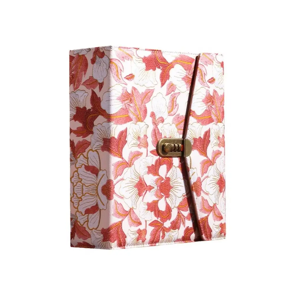 PU Leather Money Savings Binder Gilt Peony Pattern 1000 Pockets Savings Binder with Combination Lock Large Capacity