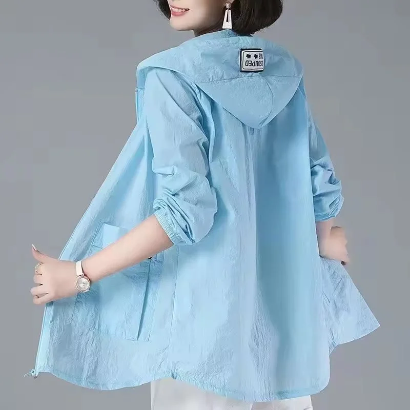 2025 Spring Summer Fashion Thin Windbreaker Women Jacket Coat Female Hooded Long Baseball Uniform Loose Summer Sunscreens Jacket