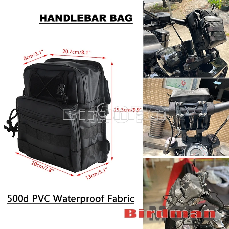 Club Style 500d PVC Waterproof Tall Utility Molle Traveller Bar Handlebar T-Bar Bag For Harley Softail Dyna Sportster Black