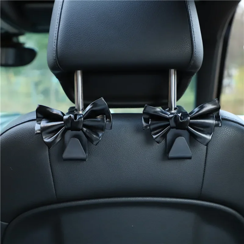 

PU Leather Hooks for Bags Car Clips with Bow Tie Seat Headrest Organizer Holder Auto Fastener Hangers Car Storage