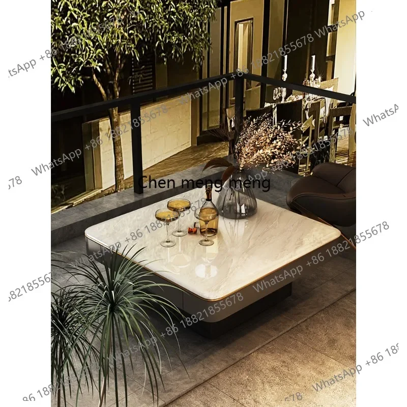 

RR Natural luxury stone edge sofa marble square corner balcony small tea table retro small square table