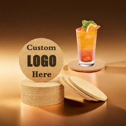 Custom Round Cork Coaster Engraved Logo Pattern Tea Coffee Mug Drinks Holder for Kitchen Natural Wooden Mat Tableware