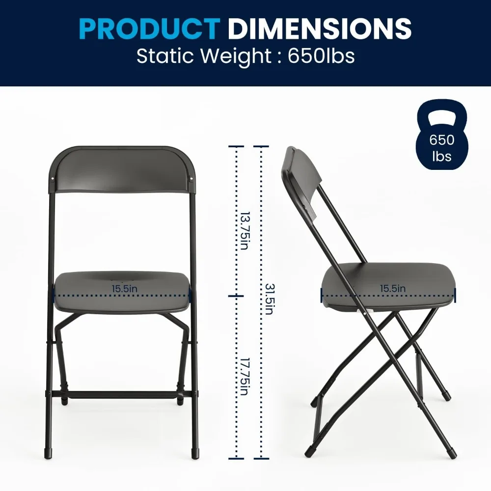 Hercules Series Plastic Folding Chair - Black - 10 Pack 650LB Weight Capacity Comfortable Event Chair-Lightweight