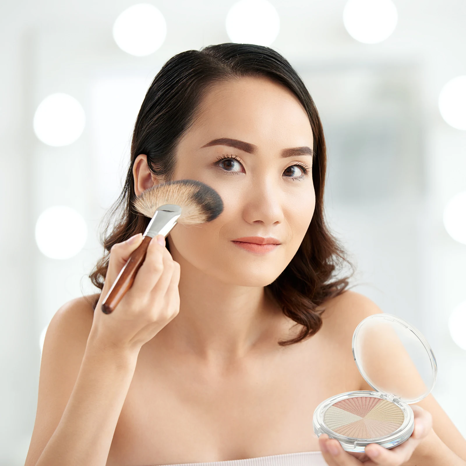 1 Caja de Iluminador Facial Compacto para Mujeres, Acabado Natural, Maquillaje para Todos los Tonos de Piel, Polvo Brillante para Contorno Facial