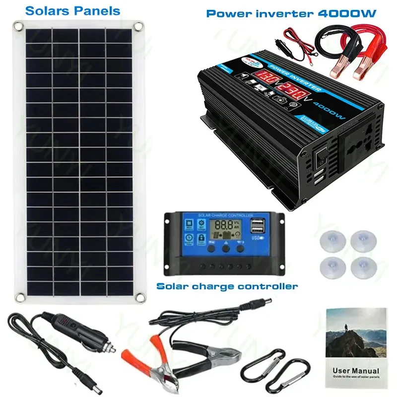 12V/220V Solar Panel System Solars Panels 4000W Solar Inverter Kit Battery Chargers Controller Complete Power Generation