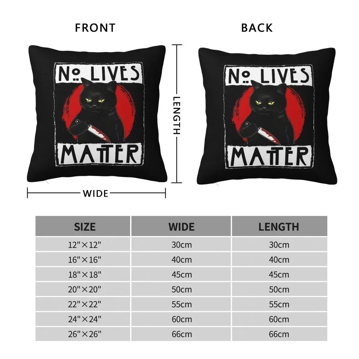 Black Cat Knife No Lives Matter Movies Halloween Square Pillowcase Pillow Cover Cushion Zip Throw Pillow for Home Living Room