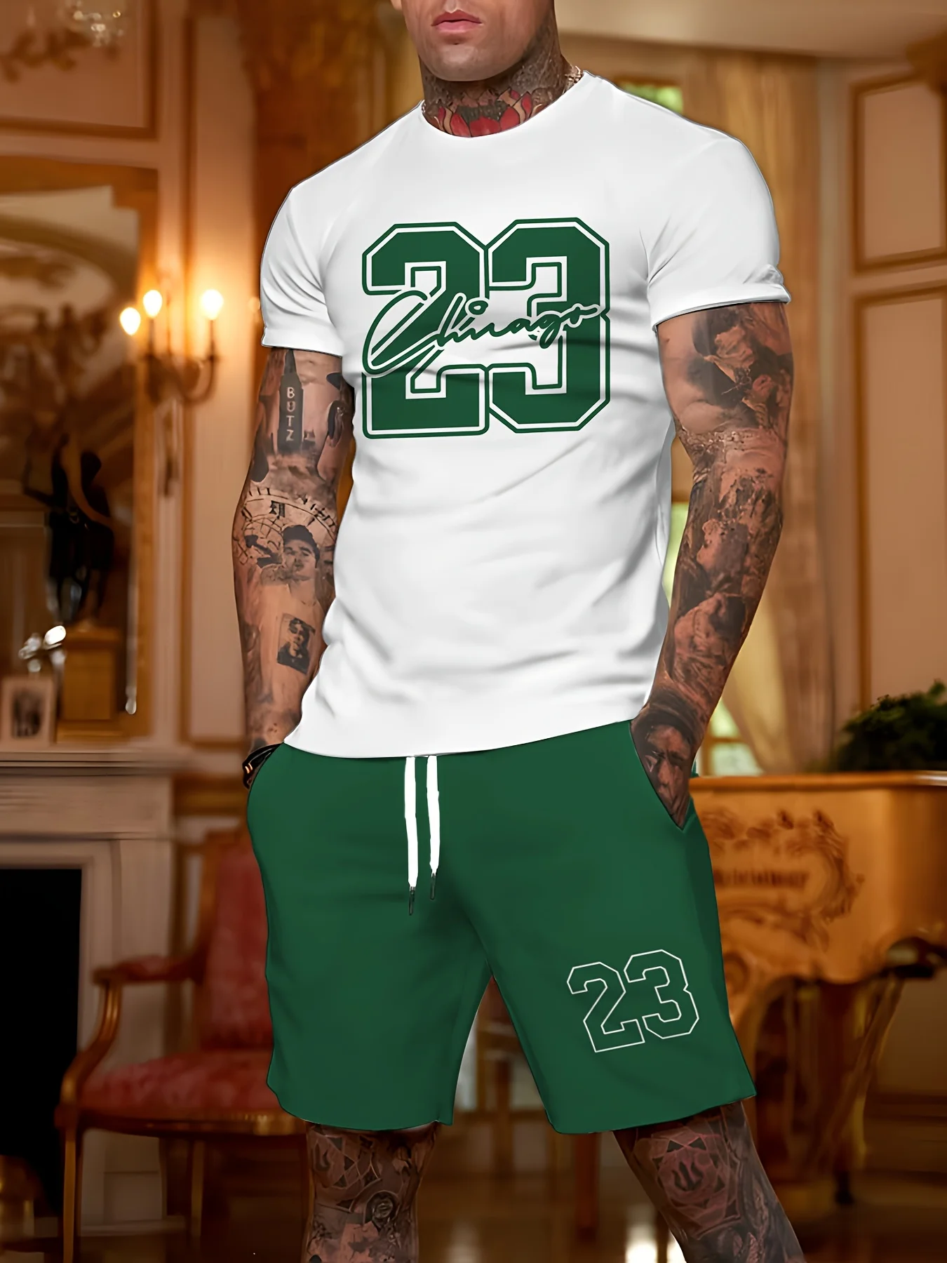 

Summer Hot Selling Men Sports Suit Men Street Wear Essential Item Printed T-shirt Men Casual Suit Quick Drying and Breathable